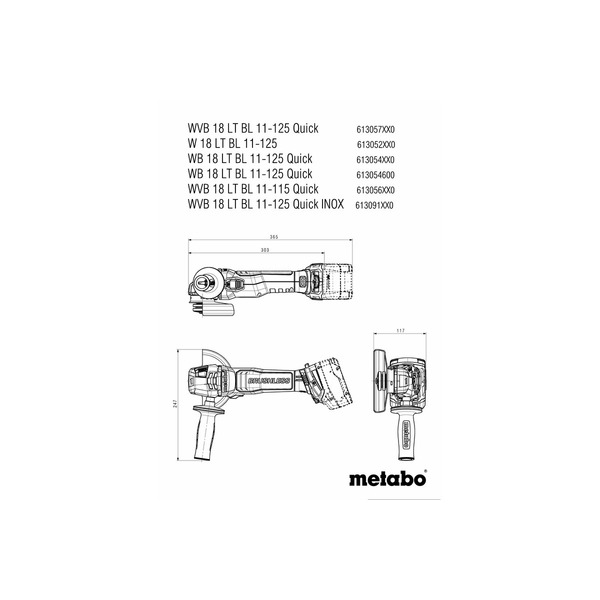 Акумуляторна безщіткова кутова шліфувальна машина Metabo WVB 18 LT BL 11-125 Quick 18V (613057850) - назва товару