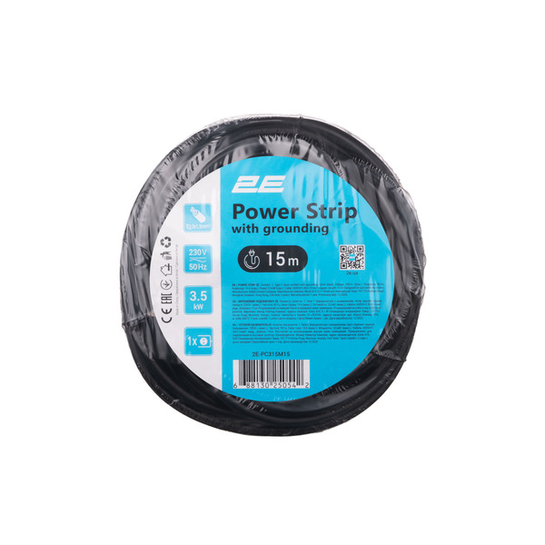 Мережевий подовжувач 2E 1XSchuko, 3G*1.5мм, 15м, Black (2E-PC315M15)