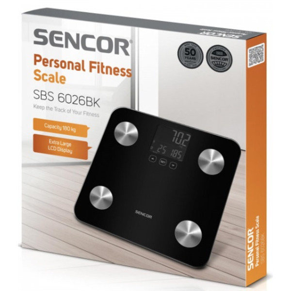 Sencor Весы напольные SBS6025WH, 180 кг, 3хААА, стекло, черный