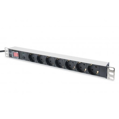 Пристрій розподілу електроживлення DIGITUS 1U, 7xSchuko, 16A, 250V, вимикач, OLP, вилка Schuko