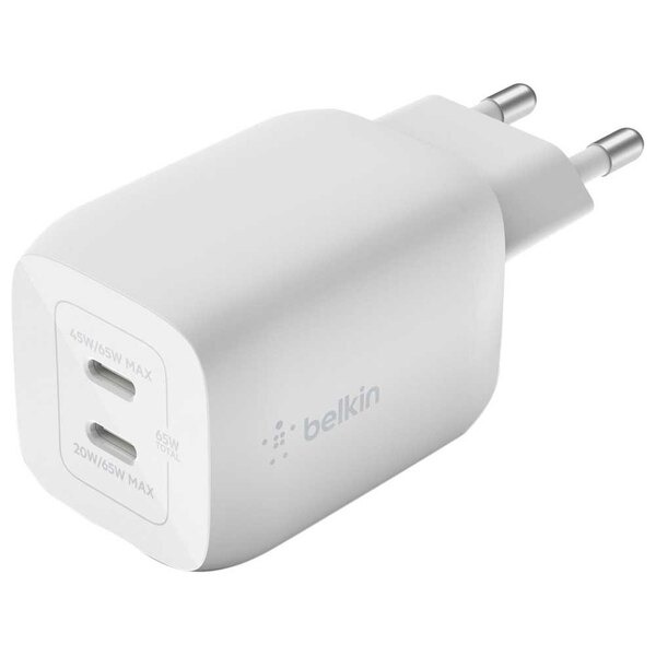 Мережевий зарядний пристрій Belkin 65Вт 2хUSB-С GAN PD PPS, white (WCH013VFWH)