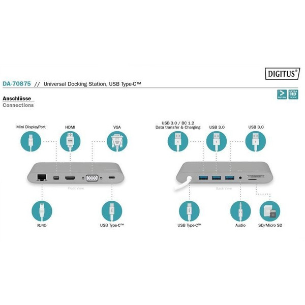Док-станція для ноутбука Digitus USB-C 11-port Universal Docking Station (DA-70875)