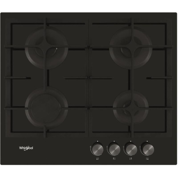 Варильна поверхня Whirlpool газова на склі, 60см, чавун, турбо-конфорка, чорний