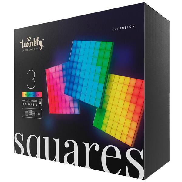 Smart LED панель Twinkly Squares 3х64 RGB, Gen II, IP20, 16x16см, кабель чорний, додатковий