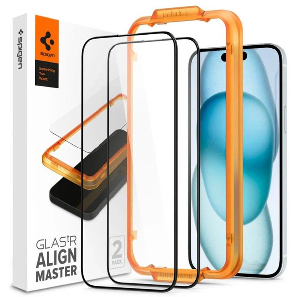 Захисне скло Spigen для Apple iPhone 15 Glas.tR AlignMaster FC Black (2P)
