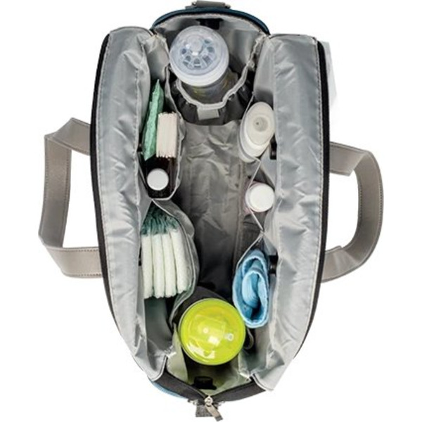 Сумка Nuvita MyMia корпус бежевый с красной подкладкой – набор для мам (с ручками, фиксаторами, ремнями на тележку) из эко-кожи коричневого цвета.