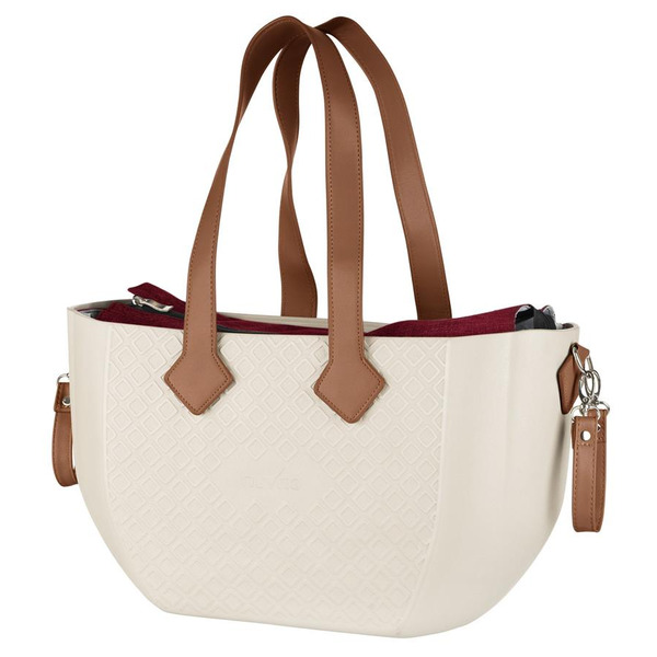 Сумка Nuvita MyMia корпус бежевый с красной подкладкой – набор для мам (с ручками, фиксаторами, ремнями на тележку) из эко-кожи коричневого цвета.