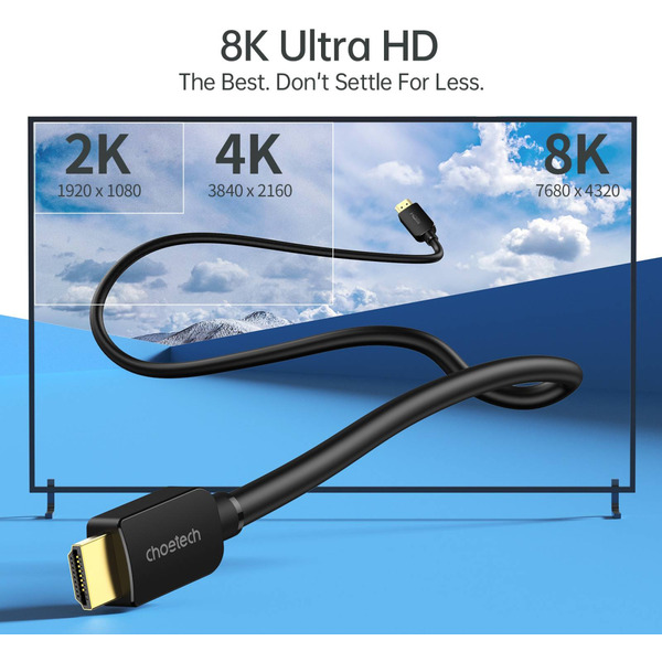 Кабель Choetech HDMI - HDMI V 2.1 (M/M), 2 м, Black (XHH-TP20)