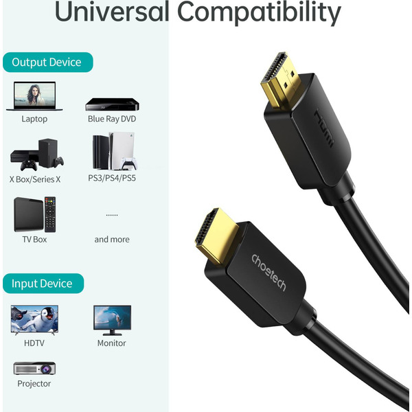 Кабель Choetech HDMI - HDMI V 2.1 (M/M), 2 м, Black (XHH-TP20)