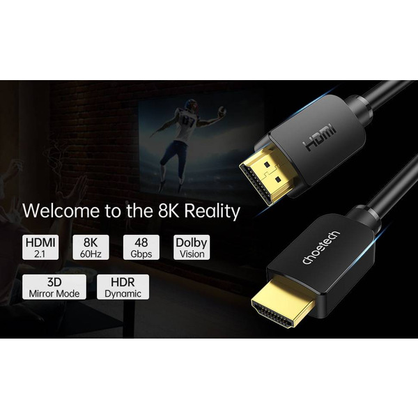 Кабель Choetech HDMI - HDMI V 2.1 (M/M), 2 м, Black (XHH-TP20)