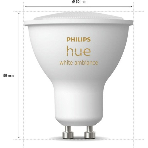 Лампа розумна Philips Hue GU10, 5W(50Вт), 2200K-6500K (929001953309)