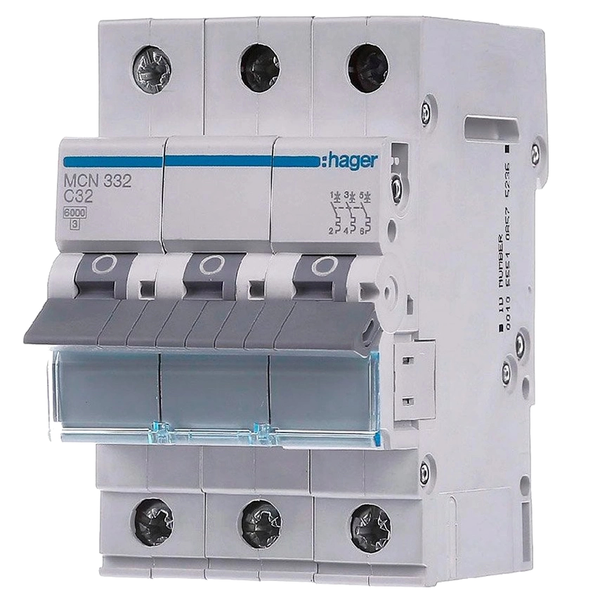 Автоматичний вимикач 3P 6kA C-32A 3M Hager MCN332