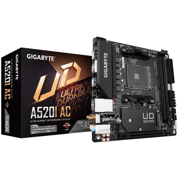 Материнська плата GIGABYTE A520I AC sAM4 A520 2xDDR4 M.2 HDMI DP mITX