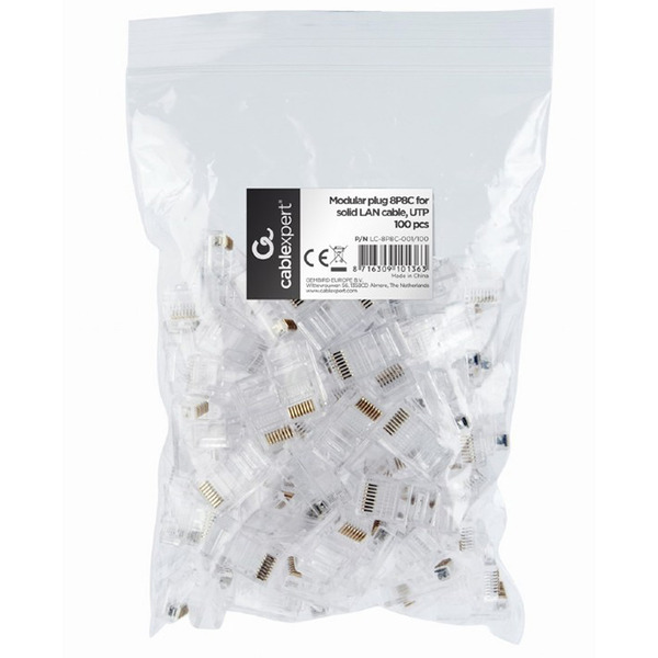 Конектор RJ 45 Cablexpert (LC-8P8C-001/100) 8P8C, із позолоченими контактами (100 шт/уп)