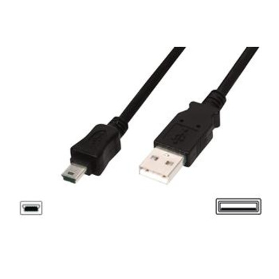 КабельUSB-A > miniUSB заряджання/синхронізації, DIGITUS, 1.8м, чорний