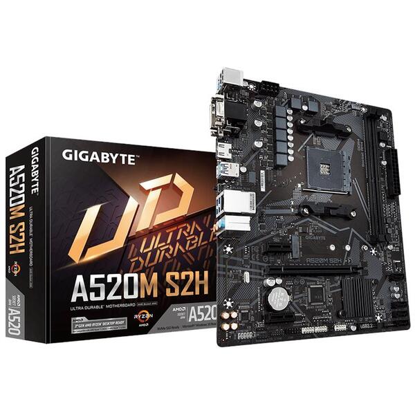 Материнська плата GIGABYTE A520M S2H sAM4 A520 2xDDR4 HDMI DVI D-Sub mATX