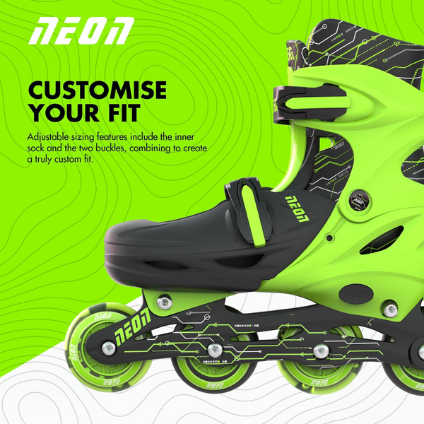 Роликові ковзани Neon Inline, розмір 30-33, зелений