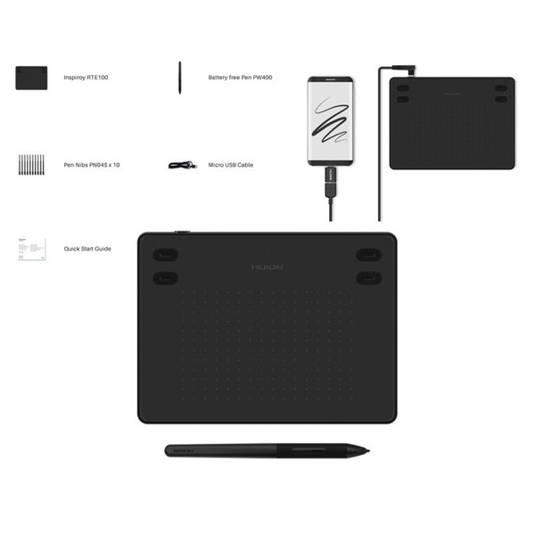 Графічний планшет Huion 4.8x3 RTE-100, USB-C, чорний