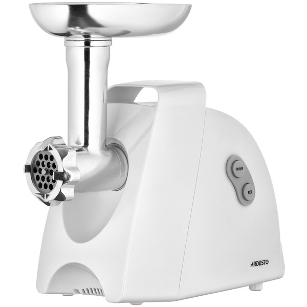 Мясорубка Ardesto, 1900Вт, 1.8кг/мин, 3 решетки, насадка для колбас, кеббе, 4 терки, пластик, белый