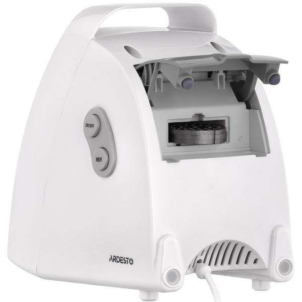 Мясорубка Ardesto, 1900Вт, 1.8кг/мин, 3 решетки, насадка для колбас, кеббе, 4 терки, пластик, белый