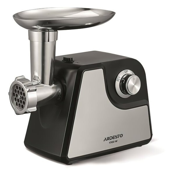 Мясорубка Ardesto, 1700Вт, 1.6кг/мин, 2 решетки, насадка для колбас, кеббе, томатов, пластик/металл, черно-серебристый