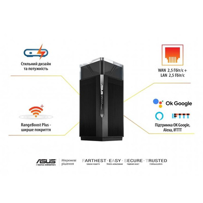 Система WiFi-Mesh ASUS ZenWiFi Pro ET12 AXE11000, 2xGE LAN, 1x2.5GE LAN, 1x2.5GE WAN, 1мод