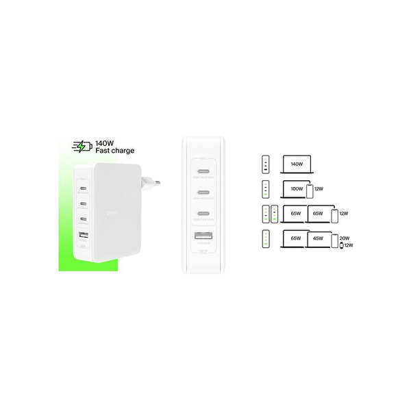 Зарядний пристрій Belkin 140Вт 3хUSB-С GAN PD PPS, USB-A, белый