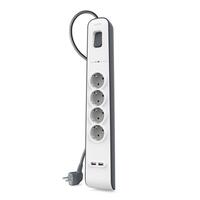 Удлинитель-фильтр сетевой Belkin 4хТип F, 3x1.5мм кв, 16А, 2xUSB-A 2.4A, защитой от перенапряжения, 2м, белый