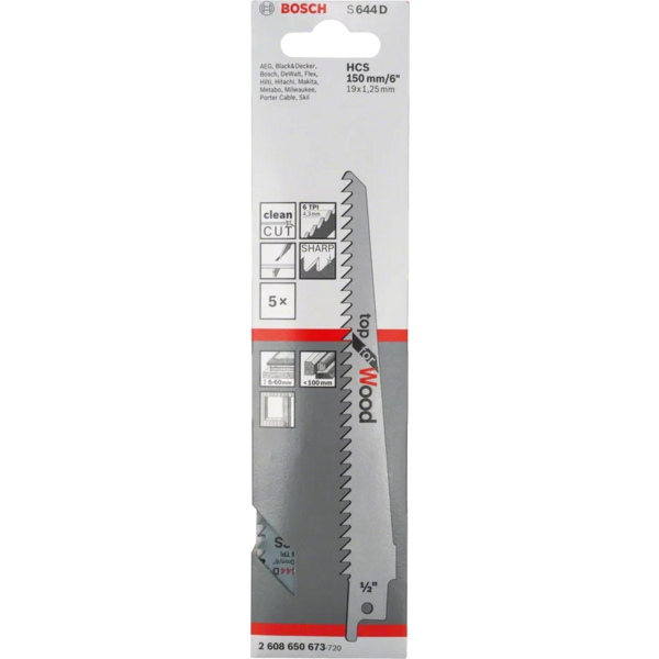 Полотно пильне шабельні Bosch S 644 D Top for Wood, 5шт
