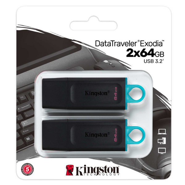 USB-Флешка USB 3.2 64GB Kingston DataTraveler Exodia Black/Blue 2 Pieces (DTX/64GB-2P)
