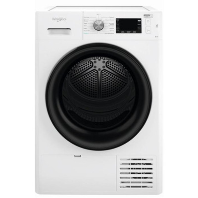 Сушильна машина Whirlpool тепловий насос, 9кг, A++, 65см, дисплей, люк чорний, білий