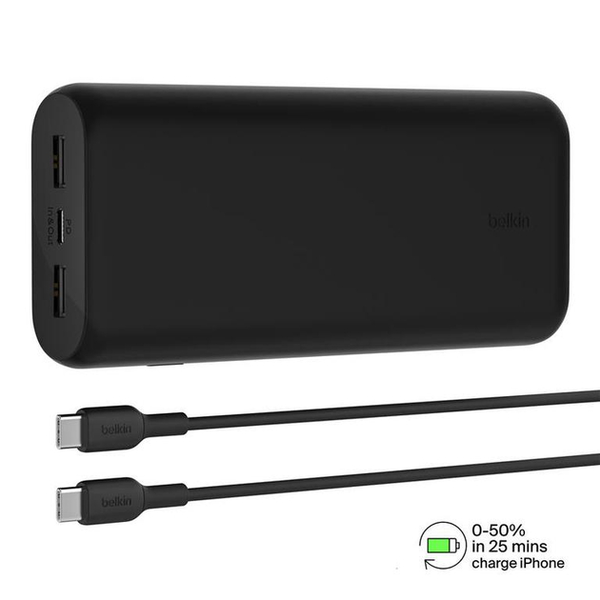 Зовнішній акумулятор (Power Bank) Power Bank Belkin 20000мА·год, 20Вт, 2хUSB-A/USB-C, чорний