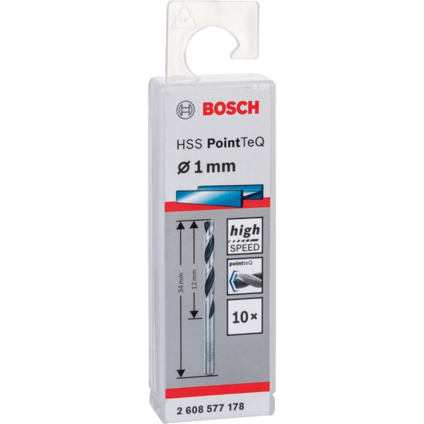 Свердло для металу Bosch HSS-PointTeQ, 1х12х34мм, 10шт (2.608.577.178)