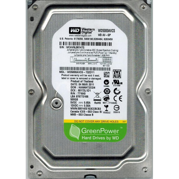Накопитель HDD SATA  500GB WD AV-GP 5400rpm 16MB (WD5000AVCS) Refurbished