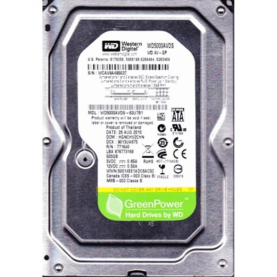 Накопитель HDD SATA  500GB WD AV-GP 32MB (WD5000AVDS)_Refurbished