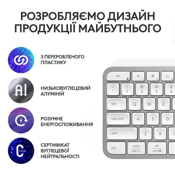 Клавiатура Logitech MX Keys S Pale Grey 920-011588