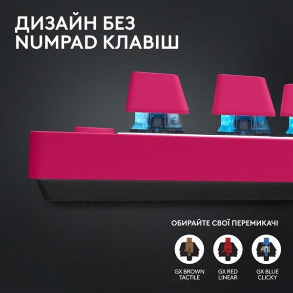 Клавiатура Logitech G PRO X TKL Lightspeed Magenta 920-012159