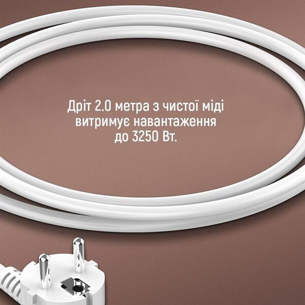 Фільтр живлення ColorWay CW-CHE34PDW GaN3 Pro PD 65W (2USB-A + 2 TYPE-C) 3 розетки, 4 USB, 2 м, білий