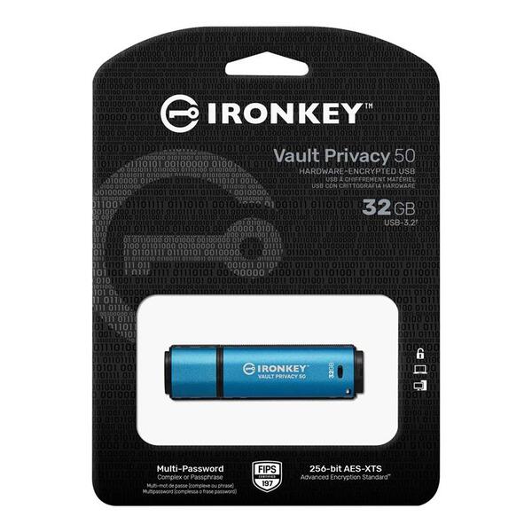 USB-Флешка USB 3.2 32GB Kingston IronKey Vault Privacy 50 Type-A Blue (IKVP50/32GB)