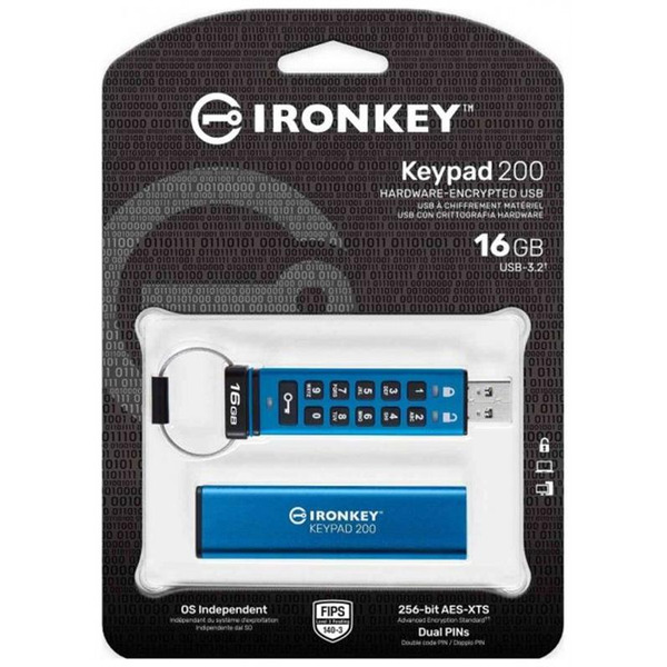 Флеш-накопитель USB3.2 16GB Kingston IronKey Keypad 200 Type-A Blue (IKKP200/16GB)
