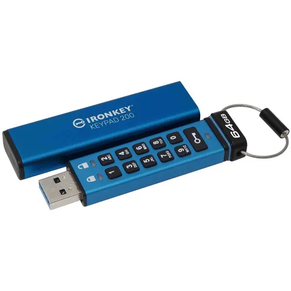 USB-Флешка USB 3.2 64GB Kingston IronKey Keypad 200 Type-A Blue (IKKP200/64GB)
