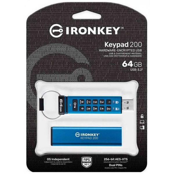 USB-Флешка USB 3.2 64GB Kingston IronKey Keypad 200 Type-A Blue (IKKP200/64GB)