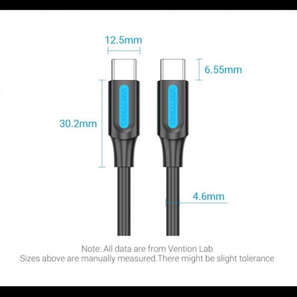 Кабель Vention USB Type-C - USB Type-C (M/M) TPE Round PD 100W, 5A, 0.5 м, Black (COTBD)