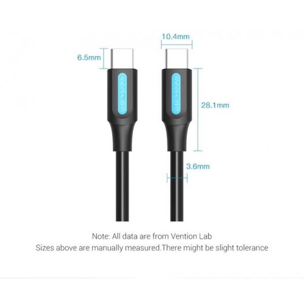 Кабель Vention USB Type-C - USB Type-C (M/M), TPE Round PD 60W, 3 A, 1 м, Black (COSBF)