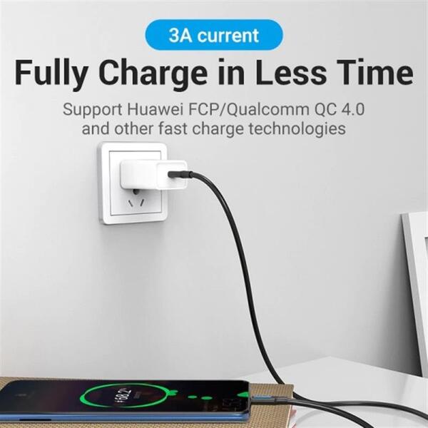 Кабель Vention USB Type-C - USB Type-C (M/M) TPE Round PD 60W, 3A, 2 м, Black (COSBH)