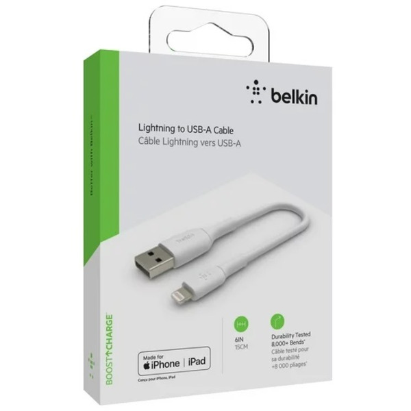 Кабель Belkin PVC USB - Lightning (M/M), 0.15 м, White (CAA001BT0MWH)