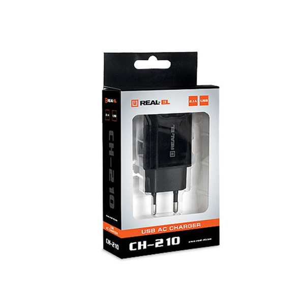 Мережевий зарядний пристрій REAL-EL CH-210 (2USB, 2.1A) Black