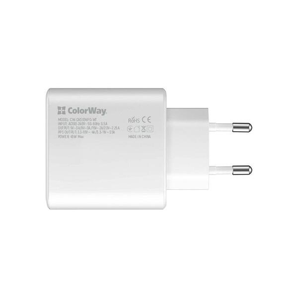 Сетевое зарядное устройство ColorWay Power Delivery Port PPS (1USB-Cx3A) (45W) White (CW-CHS034PD-WT)