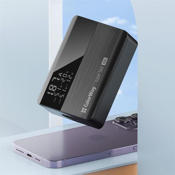Сетевое зарядное устройство ColorWay Power Delivery GaN (2USB-A + 2USB TYPE-C) (100W) Black (CW-CHS041PD-BK)