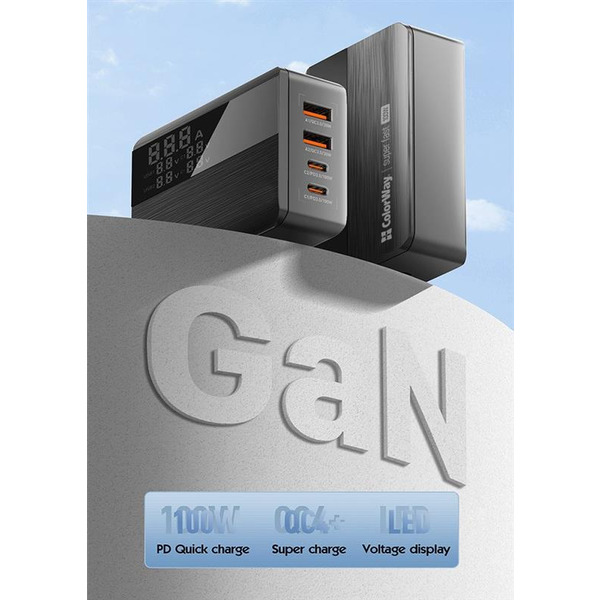 Сетевое зарядное устройство ColorWay Power Delivery GaN (2USB-A + 2USB TYPE-C) (100W) Black (CW-CHS041PD-BK)